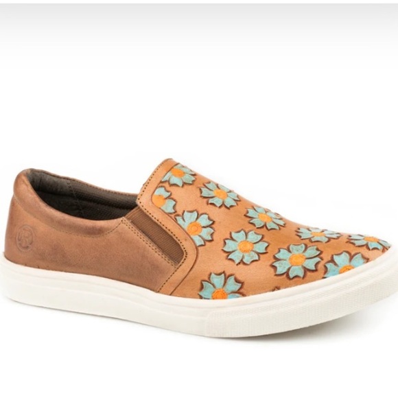Roper Shoes - Roper floral Mane Daisies Casual Womens Casual Burnished Tan W Tooled Fl…